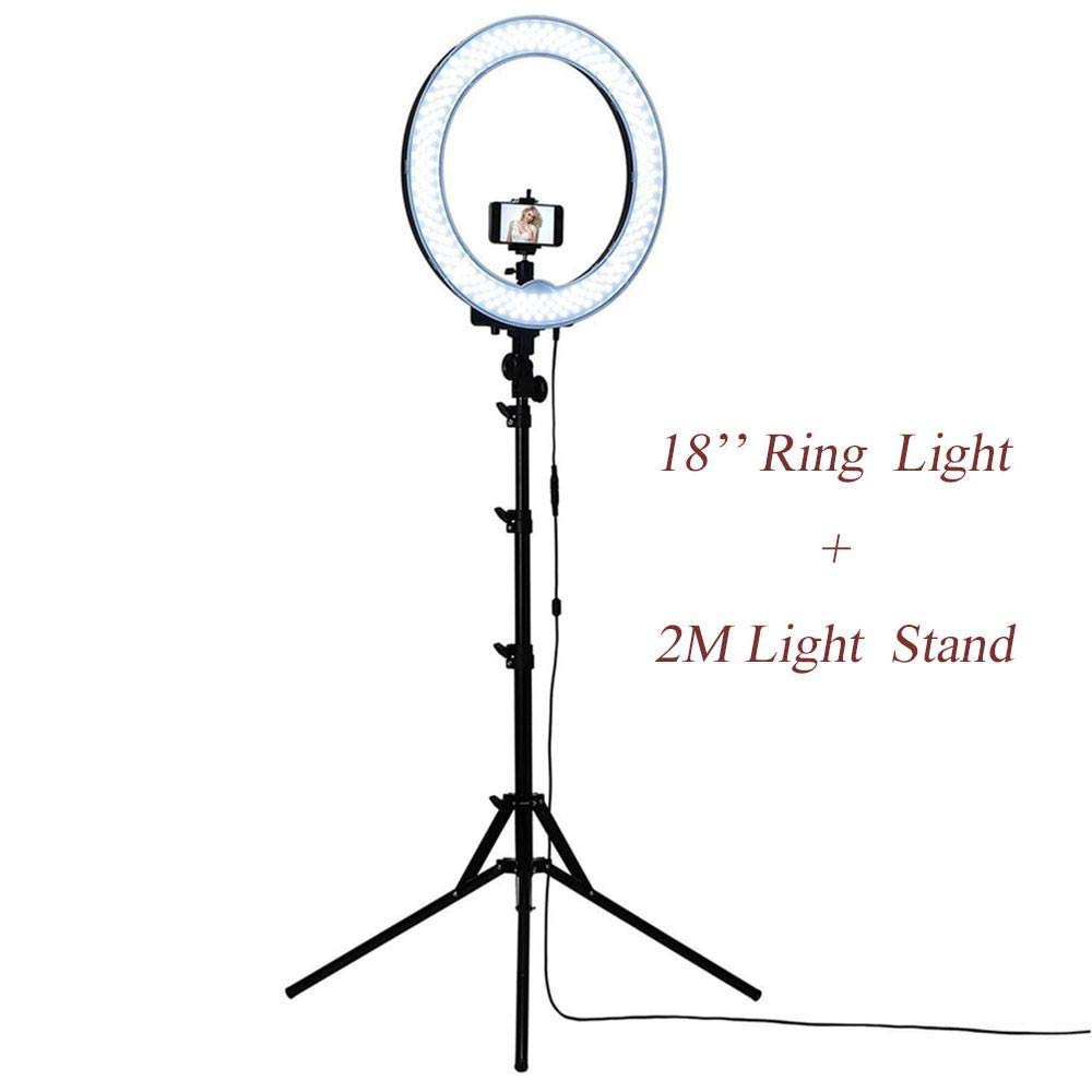 ARY TECH 18 Inches LED Ring Light with Stand for Camera Smartphone YouTube Video Shooting and Makeup, Dimmable 2700-5500K Studio Lighting with Phone Holder