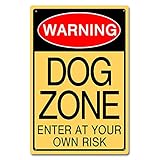 KILSPU Lustiges Warnschild Hundezone, Metall-Blechschild, Heimdekoration, Garage, Männerhöhle, Bar, Pub, Wanddekoration, 20,3 x 30,5 cm