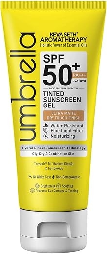 KEYA SETH AROMATHERAPY Umbrella Tinted Mineral Sunscreen Gel SPF 50 PA+++ Moisturizing, Water-Resistant, Blue Light Filte...