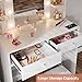 Haewon Makeup Vanity Desk with Mirror and Power Outlets, Vanity Table with 3 Color Modes Adjustable Brightness, Dressing Table Set with 2 Large Drawers, 6 Storage Shelves and Chair, White