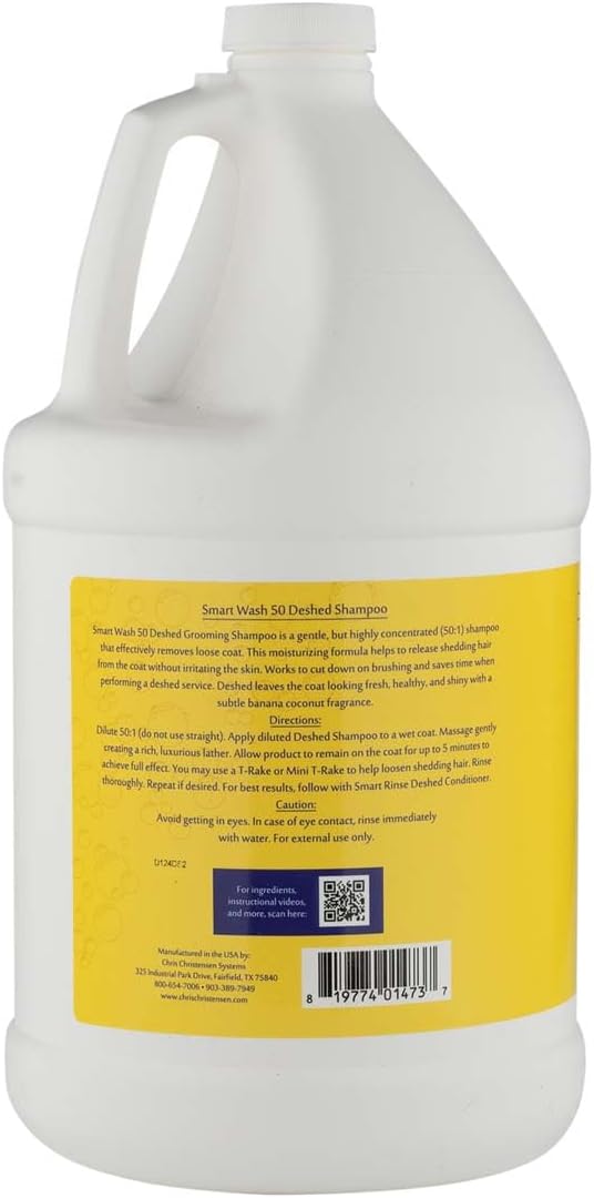 Chris Christensen SmartWash50 Deshed Ultra Concentrated Dog Shampoo, Makes up to 50 Bottles, Groom Like a Professional, Removes Shedding Coat, Adds Moisture, Made in USA, 1 gal