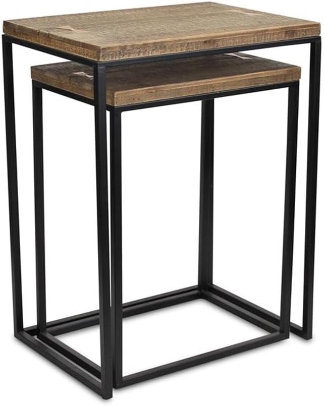 Pemberly Row 2 Piece Nesting Table Set, Wood Top and Metal Frame, Handmade Design, Rustic Warmth with Industrial Style, Space-Saving Accent Tables for Living Room, Office, or Entryway Decor