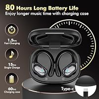 HAOYUYAN Wireless Earbuds, Sports Bluetooth Headphones, 80Hrs Playtime Ear Buds with LED Power Display, Noise Canceling Headset, IPX7 Waterproof Earphones for Workout/Running (Black) — image 2