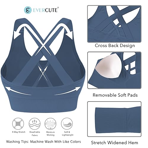 Image of Evercute Sports Bras for Women Padded Medium Support Criss Cross Strappy Bra Seamless High Impact Yoga Exercise Athletic Bras
