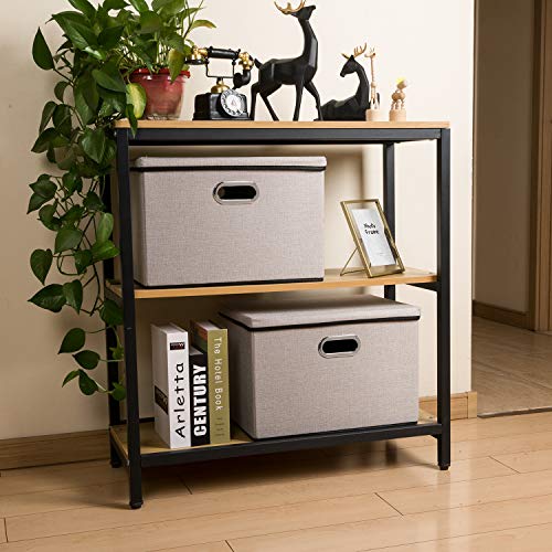 Image of PRANDOM Large Foldable Storage Bins with Lids [3-Pack] linenFabric Decorative Storage Boxes Organizer Containers Baskets Cube with Handles Divider for Bedroom Closet Office Light Grey(17.7x11.8x11.8)