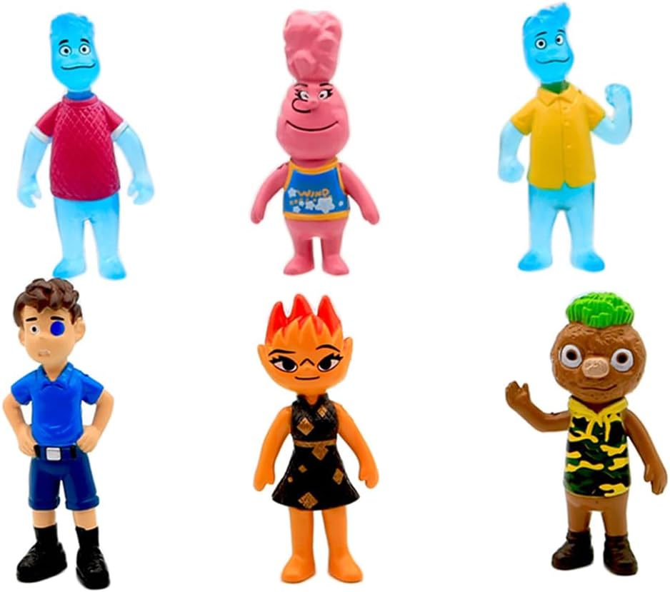 Géneric6 Pack Elemental Action Figure,Wade, Ember and Clod Figures Set Movie Toys Gift Pack Cake Top Children's Gifts(6 Pack-A)