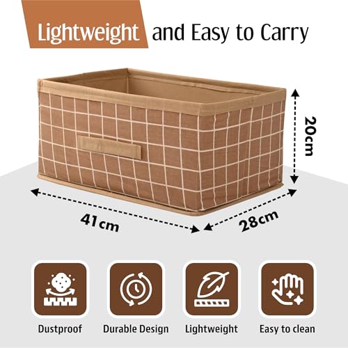 Image of Kuber Industries Foldable Multi-purpose Cloth Organizer for Storage with Drawing Handle | Durable Organisers Storage Box for Clothes /Toys | Check Design - Beige