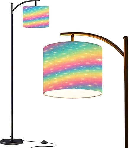 Arc Floor Lamp Galaxy Fantasy Pastel Color Pastel Sky Rainbow Tall Standing Lamp Modern Dimmable with Remote Adjustable Drum Shade Footswitch for