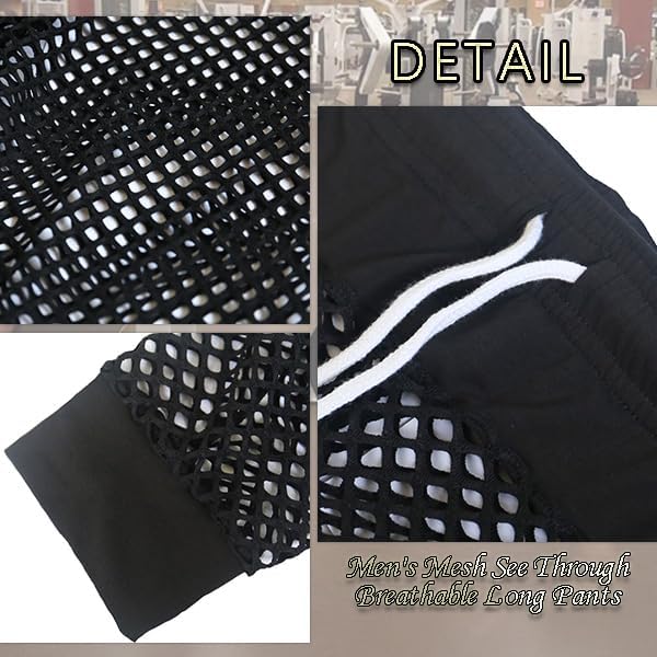 Men's Mesh See Through Pajama Breathable Long Pants Sleep Lounge Nightwear Homewear Bottoms - Image 2