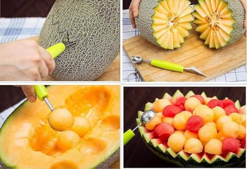 Image of 2 in 1 Stainless Steel, Dig Scoop with Fruit Carving Knife, Multi-Function Kitchen Tool, Watermelon Scoop, Melon Digger, Ice Cream Spoon(Multicolor) FCOP-903