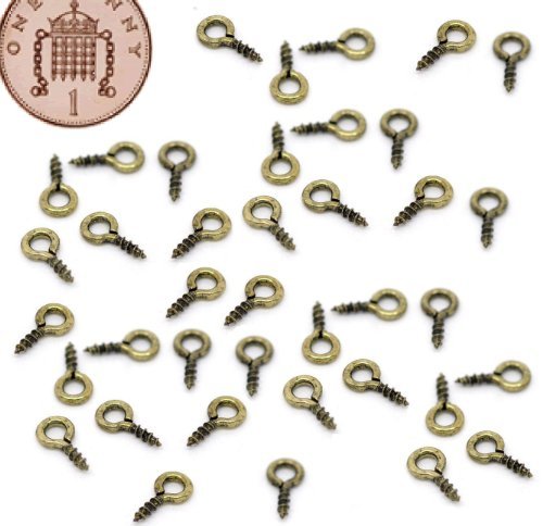 100 x 8mm Bronze Small Tiny Mini Eye Pins Eyepins Hooks Eyelets Screw Threaded