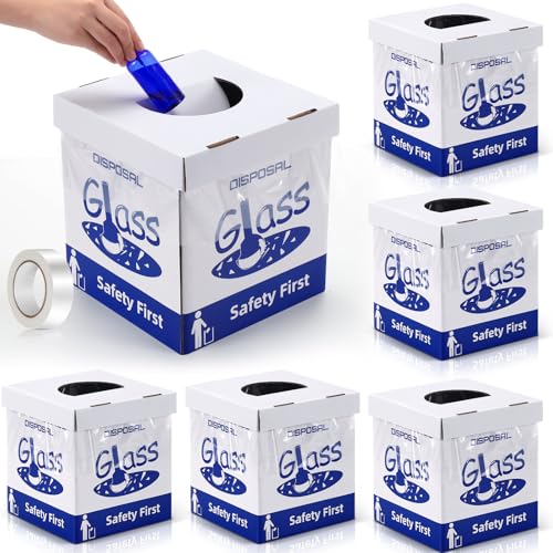 Image of Resurhang 6 Sets Cardboard Broken Glass Disposal Box Floor Model Laboratory Safe Trash Can for Glass Sharps Disposable Garbage Disposal Container Cartons Trash Bins (9 inch L X 9 inch W X 10 inch H)