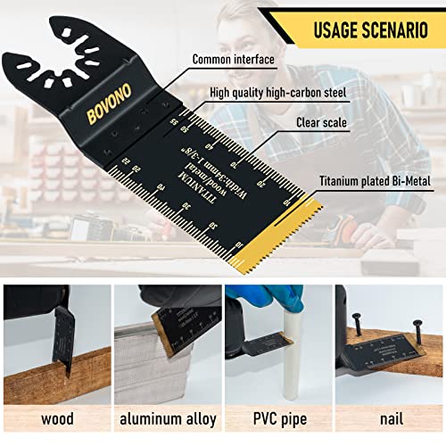 35Pcs Oscillating Saw Blades Bovono Univertsal Oscillating Multitool Titanium Saw Blades Kit For Cutting Wood, Metal, Nail Screws, And Plastic Quick Release Oscillating Tool Blades Fit Multiple Models #TOP1