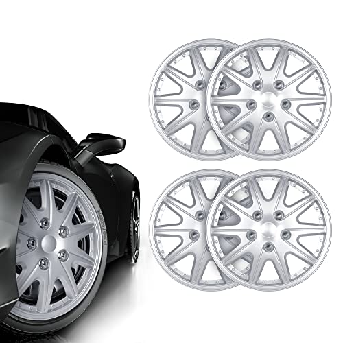 Image of BDK HC927 Silver 15 inch Hubcaps Wheel Covers for Cars (15 inch) - Four (4) Pieces Corrosion-Free & Sturdy - Full Heat & Impact Resistant Grade - OEM Replacement, 4 Pack