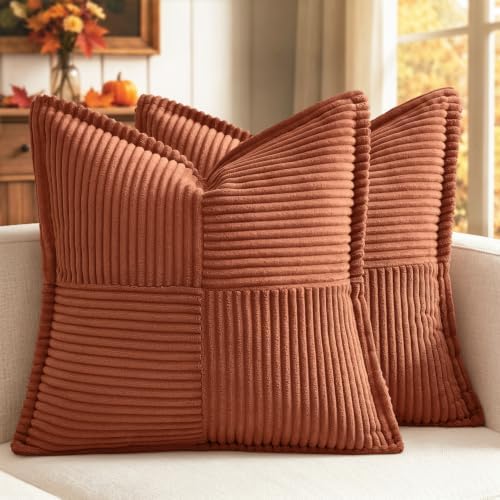 MIULEE Fall Rust Decorative Throw Pillow Covers for Couch 18x18 I...