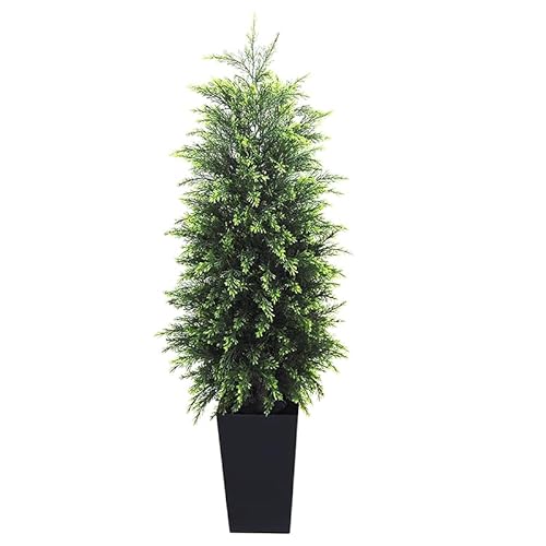 5FT Artificial Topiary Tree Beautiful Realistic Faux Cedar Pines Christmas Trees UV Rated Fake Shrubs for Front Porch Faux Plants Indoor and Outdoor Decor (1 Pack)