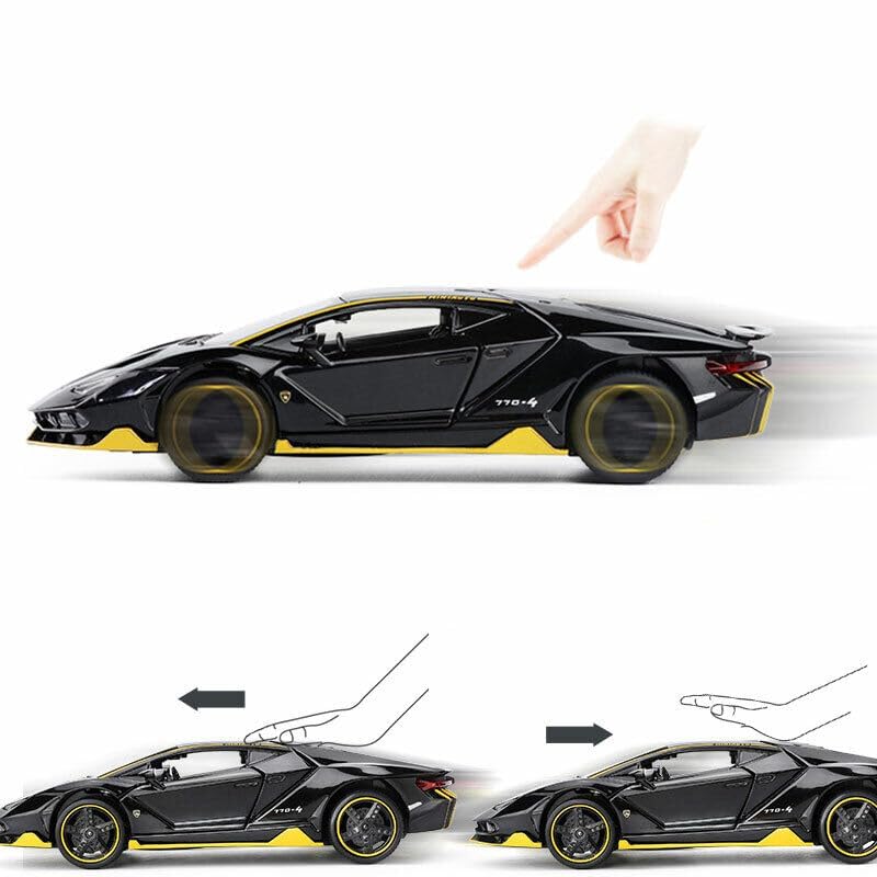 Image of Invite Enterprise Model Car Zinc Alloy Pull Back Toy Diecast Toy Cars with Openable Doors, Sound and Light for Kids Boy Girl Gift (1:24 Lamborgini-Black Color)