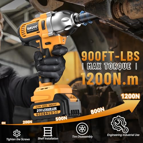 Takuoo Cordless Impact Wrench 1/2 Inch, Brushless Impact Gun 1200N.m (900ft-lbs) High Torque, 3300RPM w/ 2x 4.0Ah Battery, 6 Sockets/8 Drills/6 Screwdrivers, Power Electric Impact Wrench for Home Car by Takuoo - Image 4