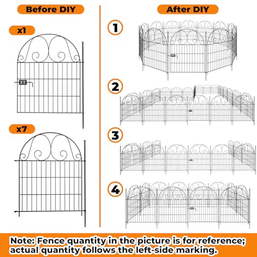 8 Pannels Garden Fence Animal Barrier,Decorative Garden Fence with Gate, No Dig Fencing for Yard,32in(H),Total Length 17.5Ft，Arched Metal Fence Panels,Rustproof Black by POPMOON - Image 7