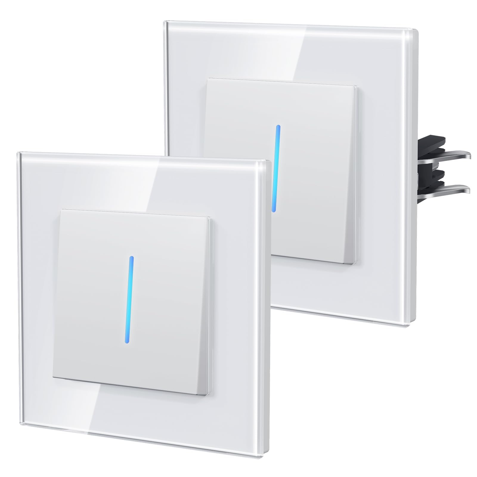 BSEED Light Switch with Led Indicator,Glass Wall Toggle Switch with Grappling Hook,Single Switch for Bathroom,Easy Installation,E-Series,1 Gang 2 Way(E Series)-2 Pack,White