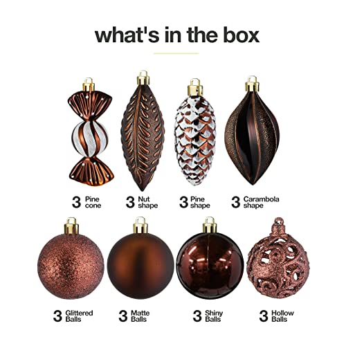 Prextex Christmas Ball Ornaments For Christmas Decorations (Brown) | 24 Pcs Xmas Tree Shatterproof Ornaments With Hanging Loop For Holiday, Wreath And Party Decorations #TOP5