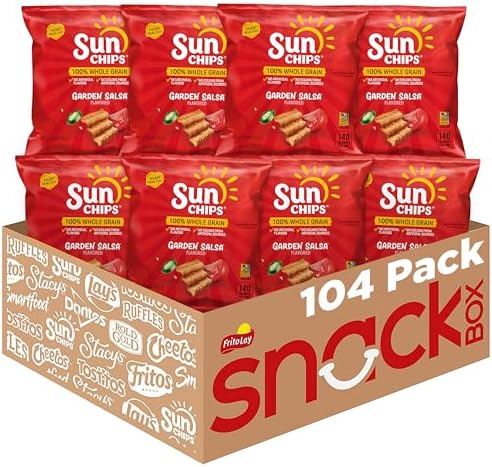 SunChips 100% Whole Grain Chips, Garden Salsa, 1 oz Bags, Pack of 104, No Artificial Flavors, No Colors from Artificial Sources