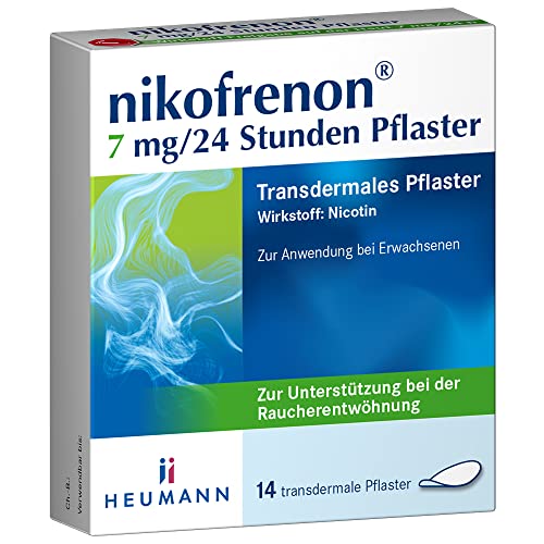 nikofrenon 7 mg/24 Stunden Pflaster - Nikotin-Pflaster zur Unterstützung der Raucherentwöhnung, mindert Entzugserscheinungen bei Nikotin-Abhängigkeit, transdermale Pflaster, 24h Wirkung, 14 St nikofrenon 7 mg/24 Stunden Pflaster - Nikotin-Pflaster zur Unterstützung der Raucherentwöhnung, mindert Entzugserscheinungen bei Nikotin-Abhängigkeit, transdermale Pflaster, 24h Wirkung, 14 St