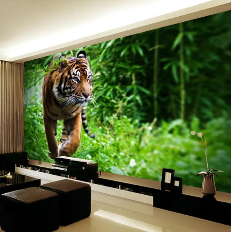Papier peint 3D tigre pour masquer un mur vide de salon 150x105cm