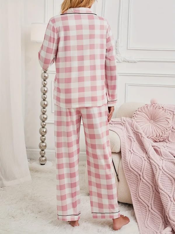 Image of Night Suit for Women with Full Sleeve Button-Down Top with Pant Dress for Woman,Night Dress for Woman, Two-Piece Loungewear Set