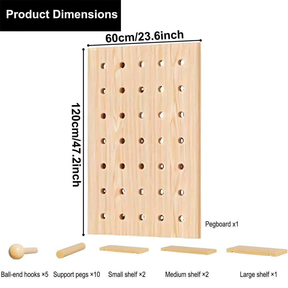 Sistema De Almacenamiento Modular De Paneles Perforados | Organizador de pared de madera con tablero perforado con estantes y ganchos para organizar la oficina, el dormitorio