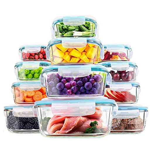 Utopia Kitchen- 24 Piece Glass Food Storage Container (12 containers,12 transparent lids)- Stackable & Leak-proof- BPA Free locking lids- Easy to store food & carry on the go- From Oven to the Table