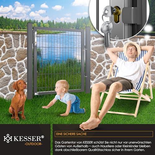 KESSER® Gartentor Premium Gartentür aus Metall verzinktem Stahl, Gartentür für Stabmattenzau Zauntor, Hoftor, inkl. Pfosten mit Schloss Türklinke und Schlüssel, 100 x 106cm Anthrazit
