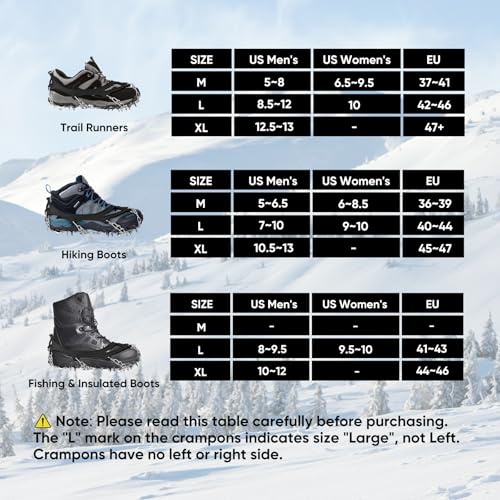 PTEROMY Crampons for Hiking Boots with 24 Stainless Steel Spikes, Ice Cleats for Shoes and Boots (L, Black) by PTEROMY - Used condition - Image 4