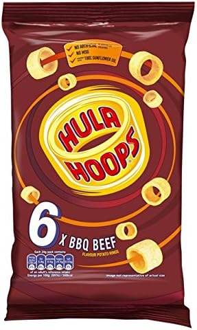 KP Hula Hoops BBQ Beef 6x24 Gram Pack of 2.