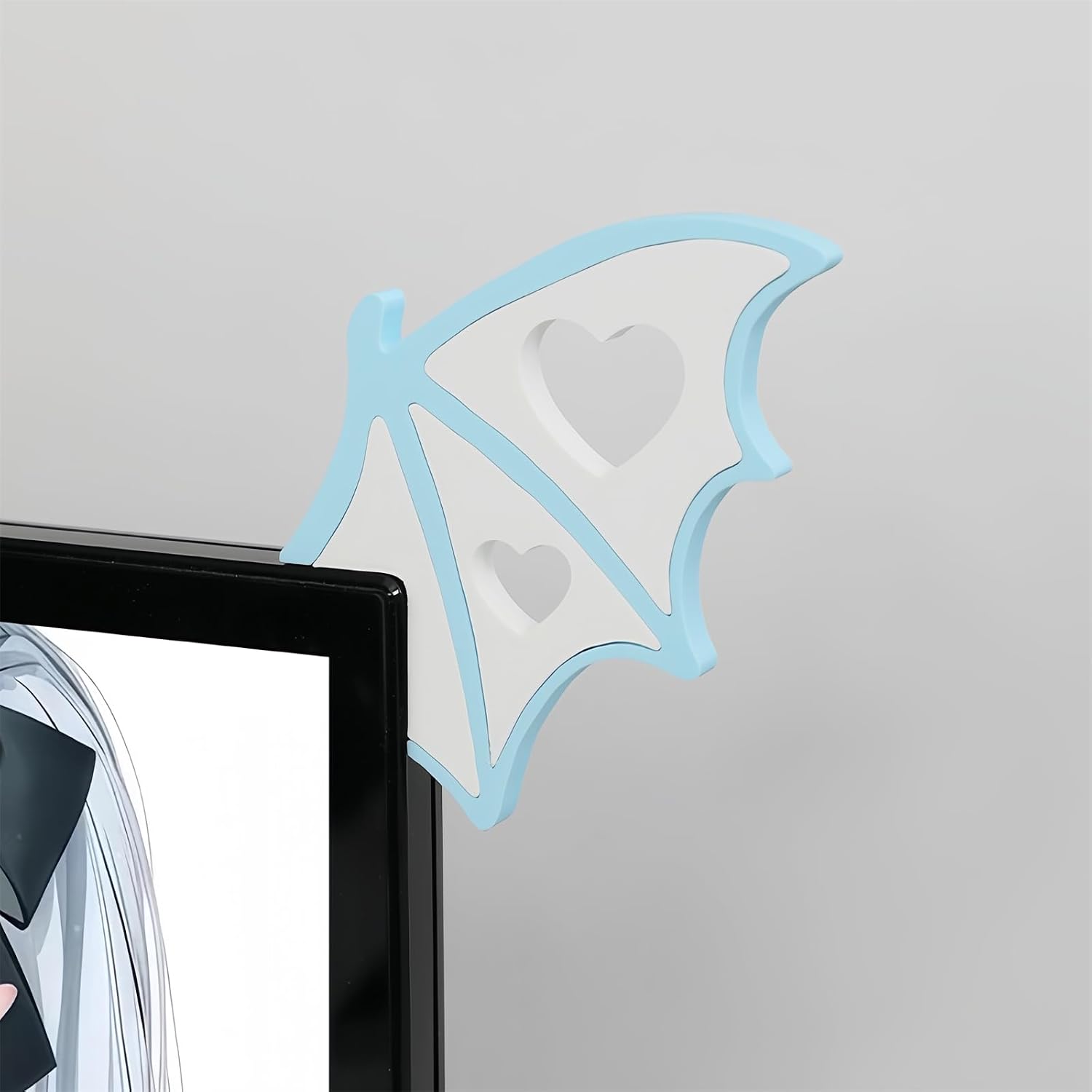 Little-Devil Computer Monitor Decor,Creative 3D Craft Wings Cute Mini Desk Figurines for Car Dashboard/Gaming Desk/TV/Photo Frame Decorations Personalize Office Computer Accessories (Blue-White)