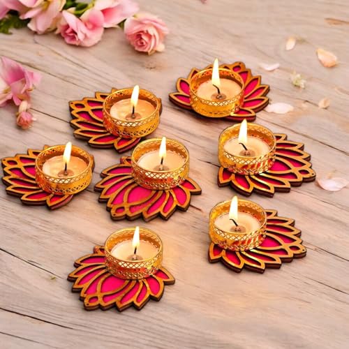 Image of Ascension Decorative Lotus Tealight Candle Holder Stand Set of 7 - Lotus Reusable Diya for Floor Rangoli & Diwali Decoration Items, Home Decor, Diyas Indoor Outdoor Office Decor Gifting Items