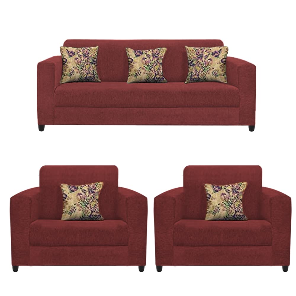 Casaliving - Lifestyle 3 + 1+ 1 Seater Sofa Set for Living Room (Maroon Fabric)-image-41