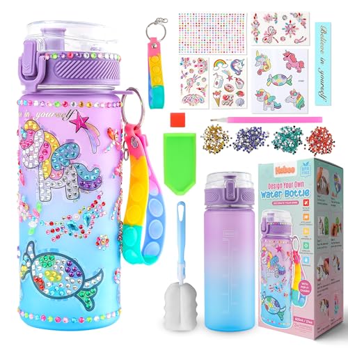 Hobee Decorate Your Own Water Bottle for Girls - Purple Unicorn Themed Arts and Crafts Kit for Kids- With Stickers and Sparkles - Crafty Girls Gifts Presents BPA Free