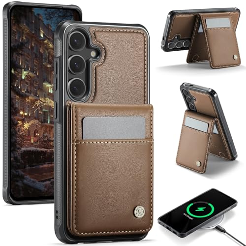 Étui portefeuille Samsung S26 anti-piratage RFID, coque amovible brun
