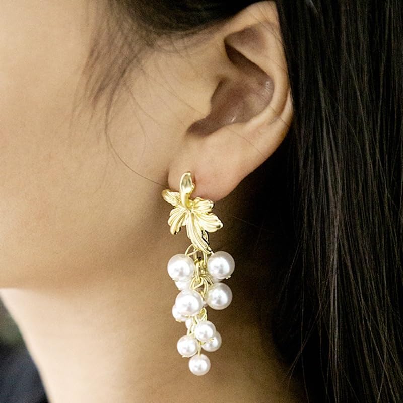 Grape Bead Pearl Earrings for Women Dainty Vintage Pearls Beads Drop Dangle Earrings Party Jewelry - Image 4