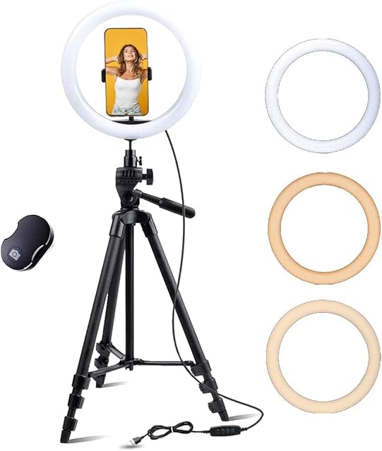Fugetek 12" Selfie Ring Light with 54" Extendable Aluminum Tripod, Wireless Bluetooth Remote, Phone Holder, for Live Stream Video, Photos, Make Up, 3 Color Modes, USB Powered