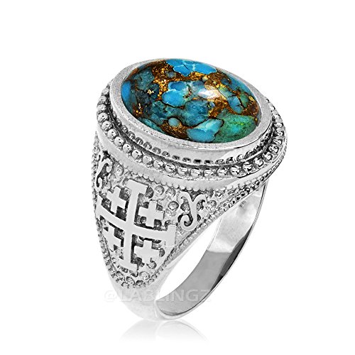 Sterling Silver Jerusalem Cross Blue Copper Turquoise Statement Ring