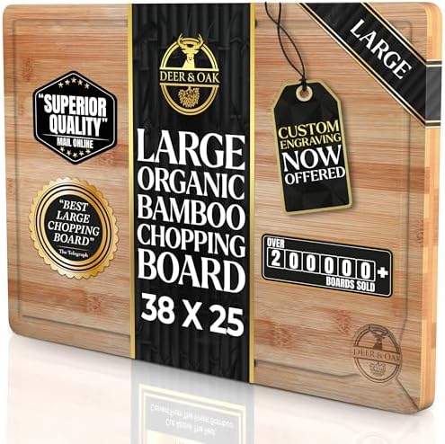 Deer & Oak - Large Cutting Board 38 x 25 x 2cm, Pre-Oiled Wooden ...