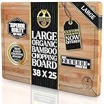 Deer & Oak - Large Cutting Board 38 x 25 x 2cm, Pre-Oiled Wooden Bamboo Chopping Board for Carving Meat, Fish, Vegetables, Fruits, Cheese, Bread