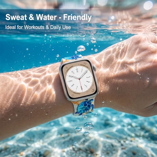 Image of Floral Band Compatible with Apple Watch Bands for Women 40mm 42mm 41mm 38mm 44mm 45mm 46mm 49mm, Cute Pattern Flower Soft Silicone Sport Strap for iWatch Series Ultra 11 10 SE 9 8 7 6 5 4 3 2