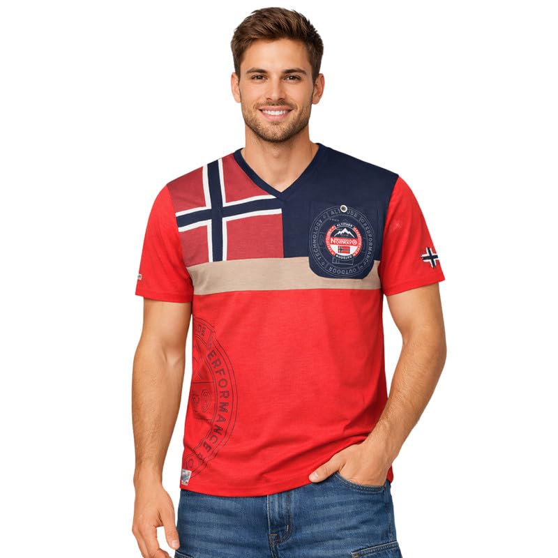 Geographical Norway J-Flag Men t-Shirt Homme col V Manches Courtes – Tee Shirt léger et...