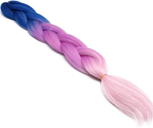 Treccine Extension Capelli Sintetici per Treccine Africane 1 Ciocche Trecce Jumbo Braiding Hair (Blu&Viola&Rosa) - 1