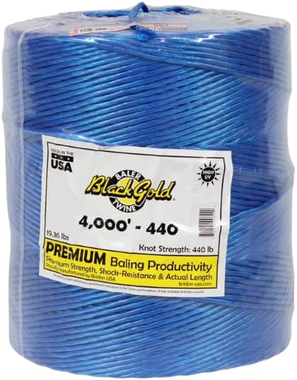 Bridon Black Gold® Baler Twine WR440 x 4,000' – Blue Heavy-Duty Agricultural Twine – Made in USA – Single Ball for Large Square Bales