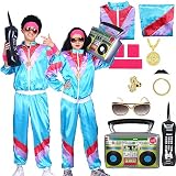 Amycute 80er Jahre Outfit Herren Damen, 80er Trainingsanzug, 80er Jahre Accessoires, 80er 90er Jahre Herren Damen, Faschingskostüme, Karneval kostüm für 80er 90er Jahre Themenparty.