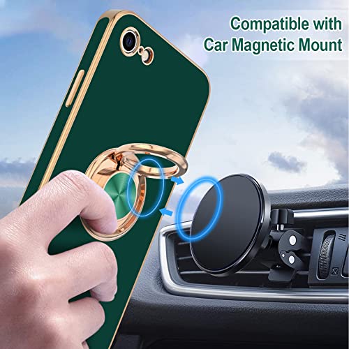 Image of Hython for iPhone SE 2022, iPhone SE 2020, iPhone 7 Case, iPhone 8 Case Ring Holder Stand Magnetic Kickstand, Plating Rose Gold Soft TPU Bumper Camera Protection Shockproof Phone Cases-Midnight Green